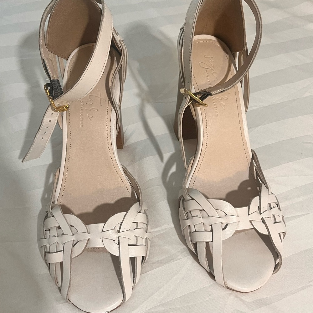 Elegant White Heels with Braided Detail and Ankle Strap